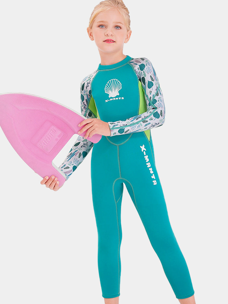 2.5mm Girls Wetsuit Winter Swimsuit Green Front