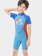 DIVE & SAIL Boys' 2.5mm Neoprene Shark Printed Shorty Back Zip Wetsuit