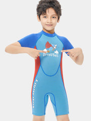 DIVE & SAIL Boys' 2.5mm Neoprene Shark Printed Shorty Back Zip Wetsuit