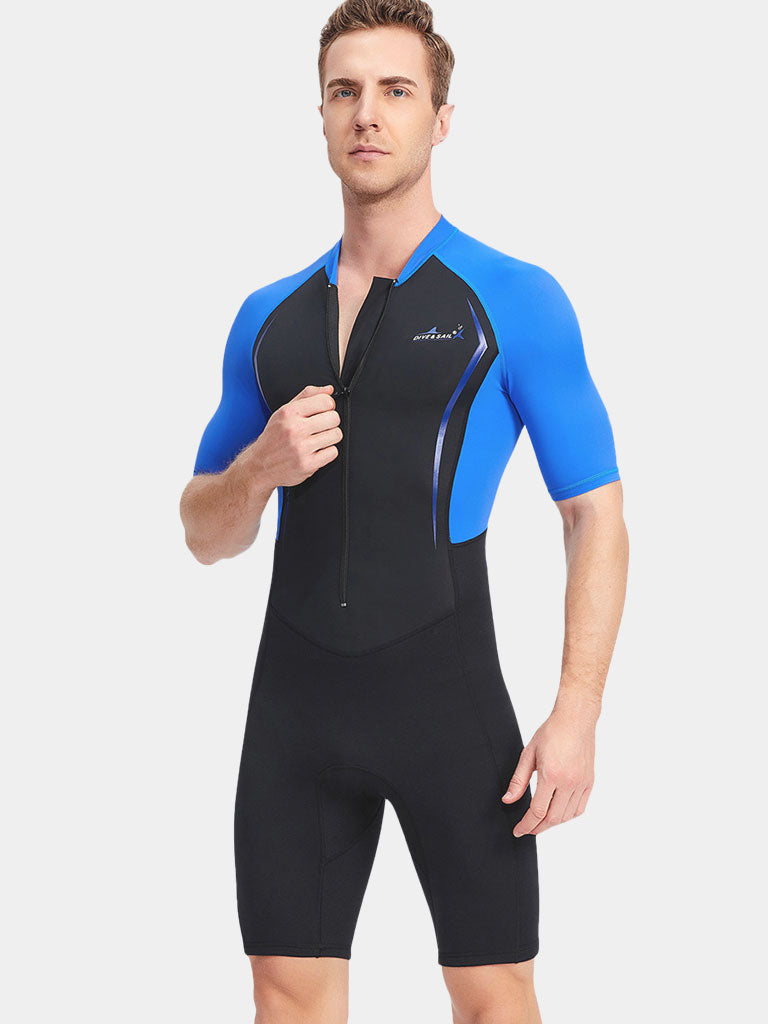 DIVE SAIL 1.5MM Neoprene Shorty One piece Wetsuit Men Blue Front Zipper