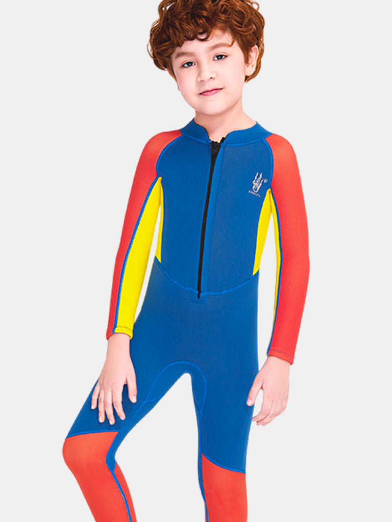 DIVE SAIL Boys One Piece Wetsuit Blue Orange Front