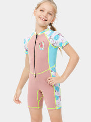 DIVE SAIL Girls 2MM Short Sleeve Wetsuit Pink Front