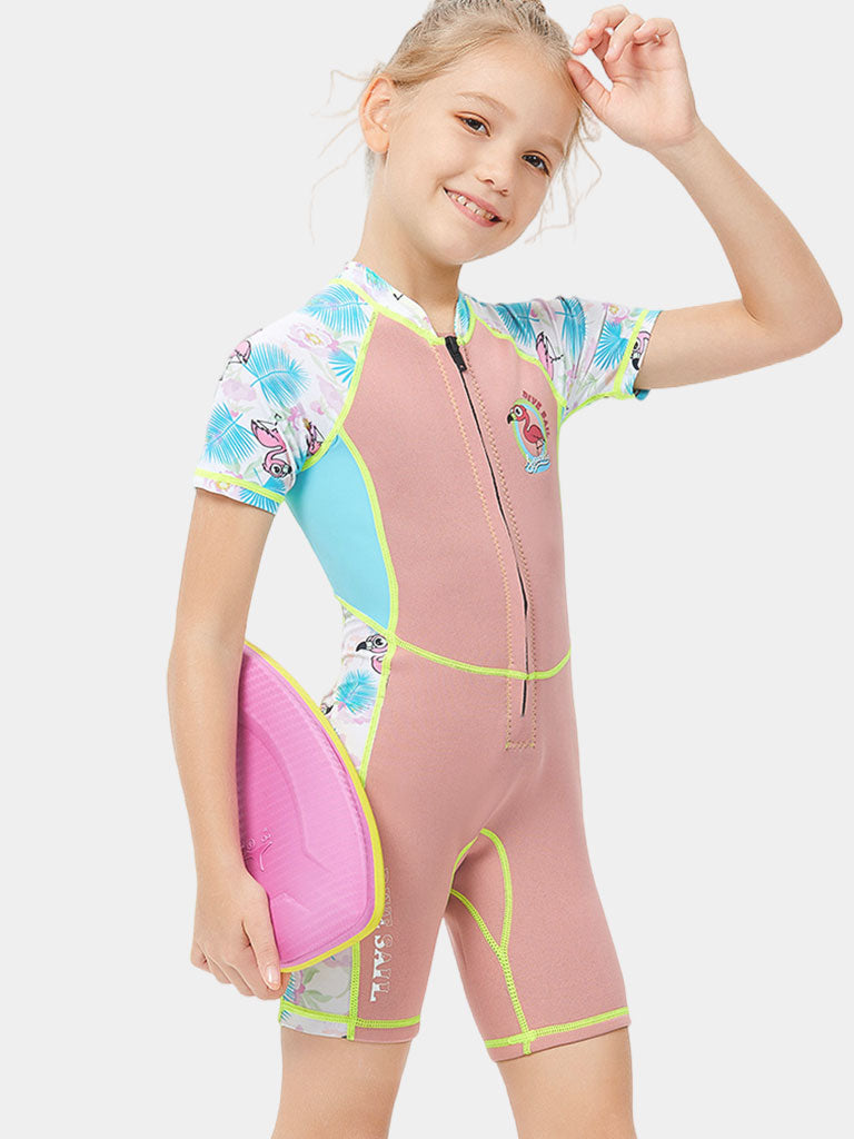 DIVE SAIL Girls 2MM Short Sleeve Wetsuit Pink Side