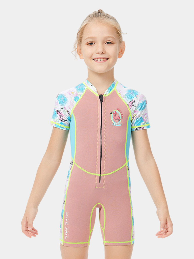 DIVE SAIL Girls 2MM Short Sleeve Wetsuit Pink