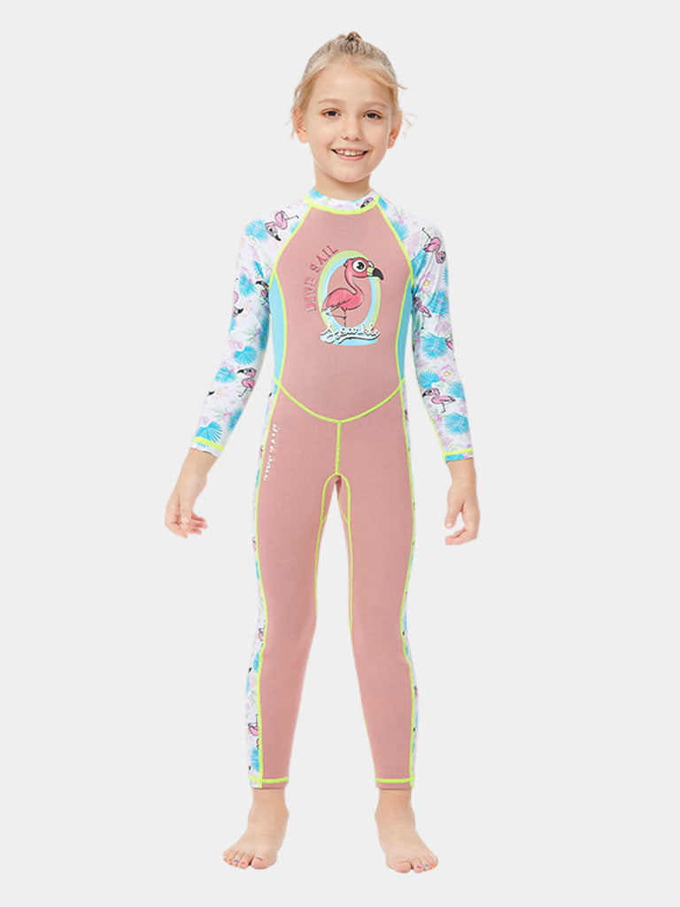 DIVE & SAIL Girls 2mm Cartoon Flamingo Full body Wetsuit, Pink