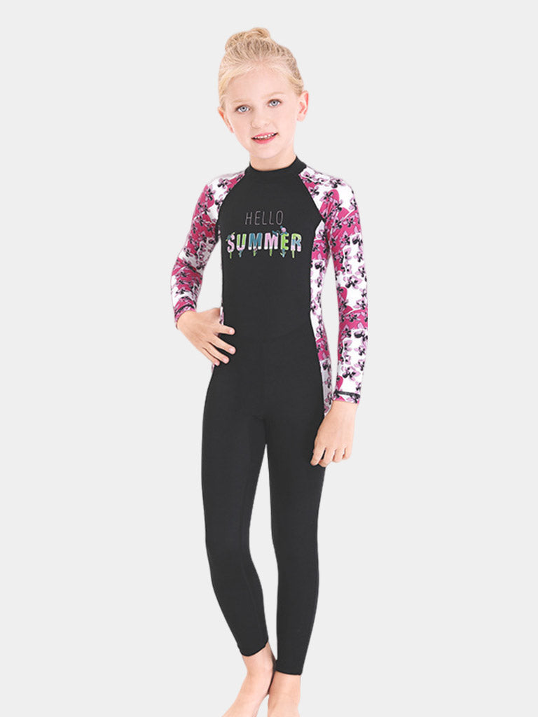 DIVE SAIL Girls Back Zip One Piece Floral Wetsuit Black