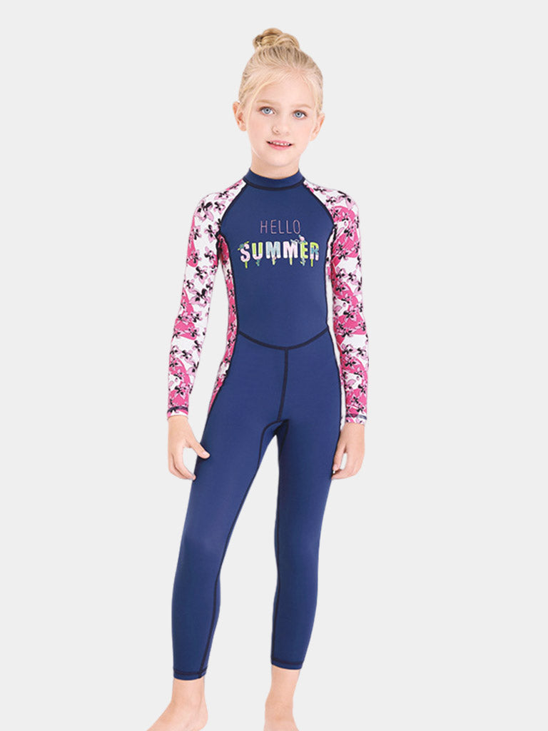 DIVE SAIL Girls Back Zip One Piece Floral Wetsuit Blue