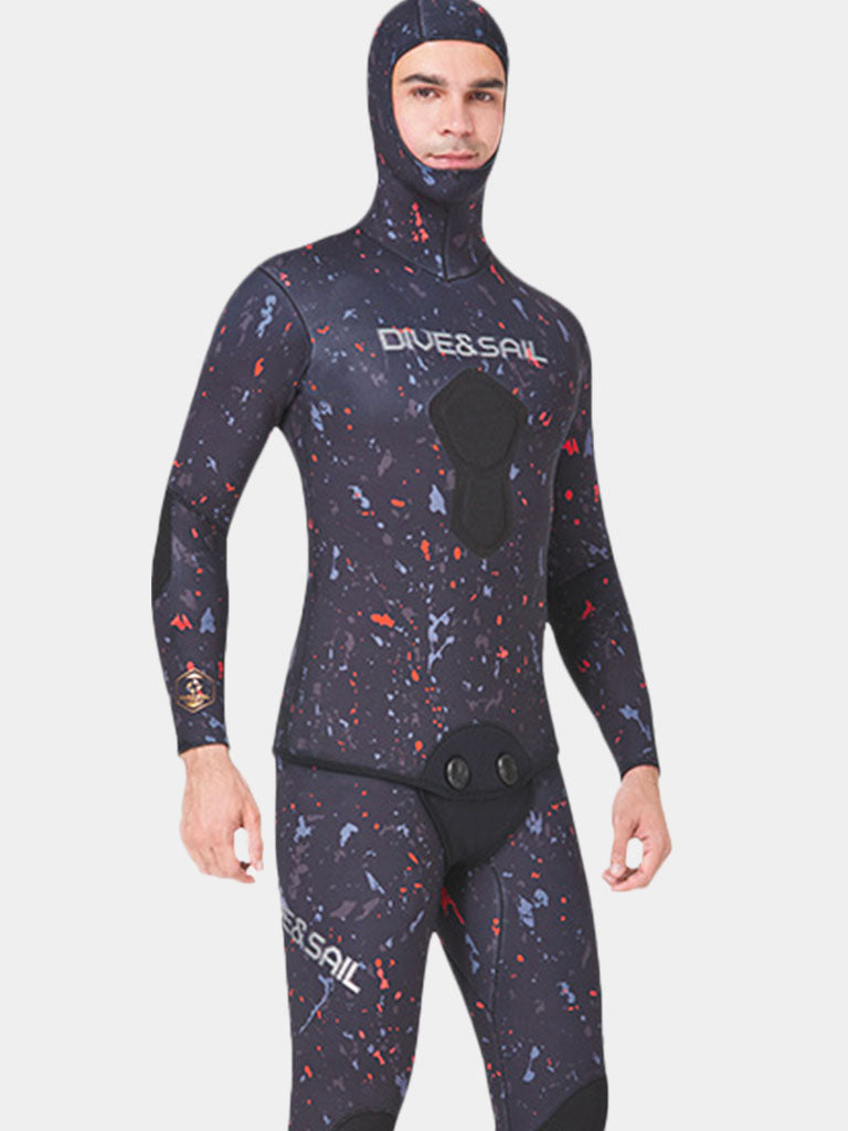 DIVE SAIL Men 3MM Two Piece Hooded Wetsuit Black Orange Side