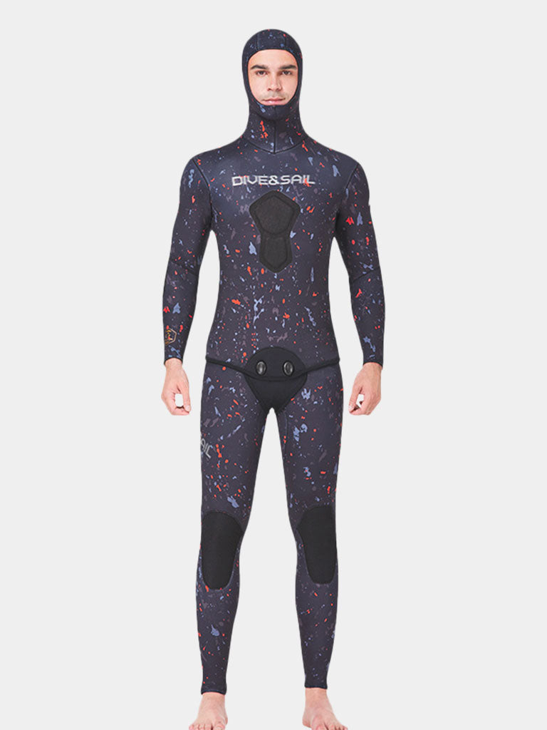 DIVE SAIL Men 3MM Two Piece Hooded Wetsuit Black Orange