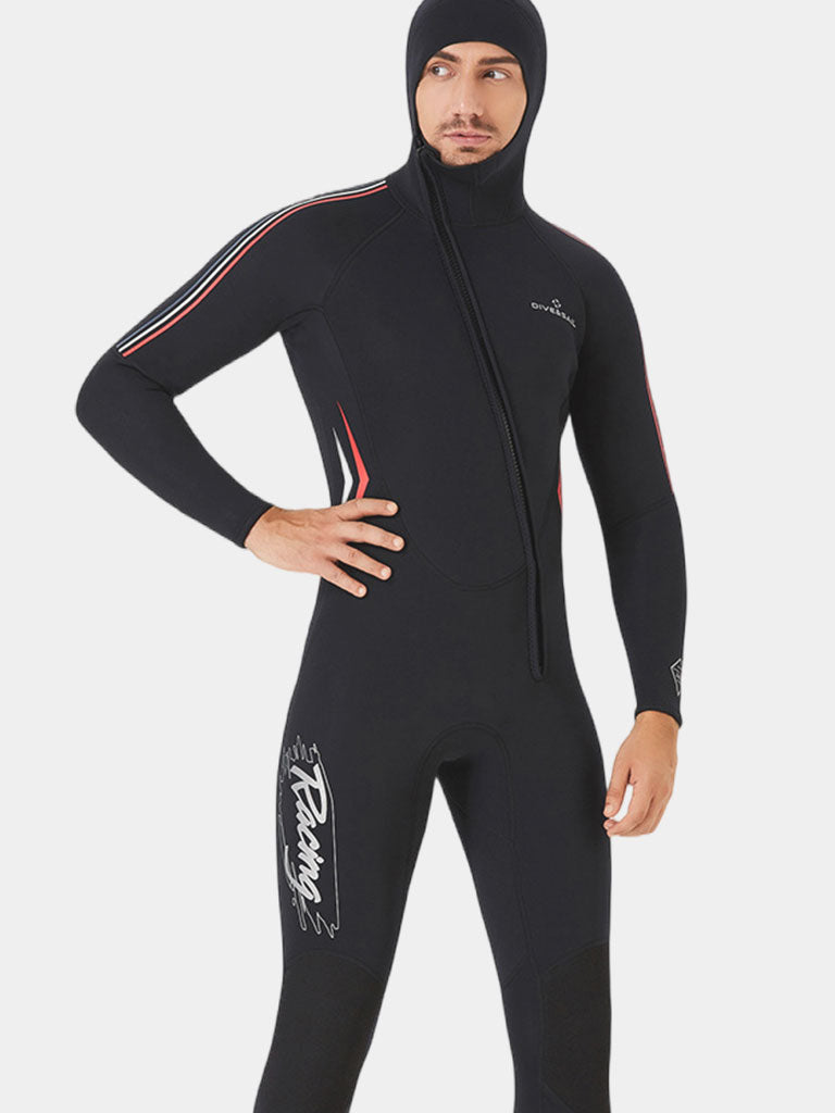 DIVE SAIL Men Full Wetsuit with Hood Black Orange Side