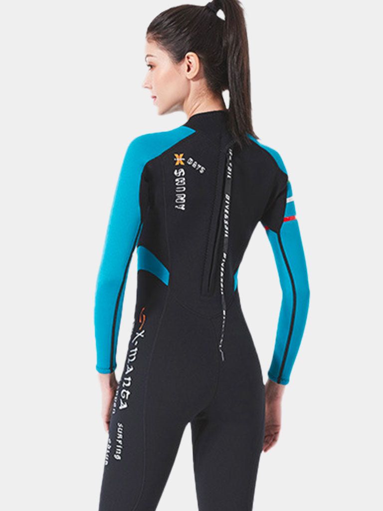 DIVE SAIL Women 3MM One Piece Wetsuit Black Blue Back