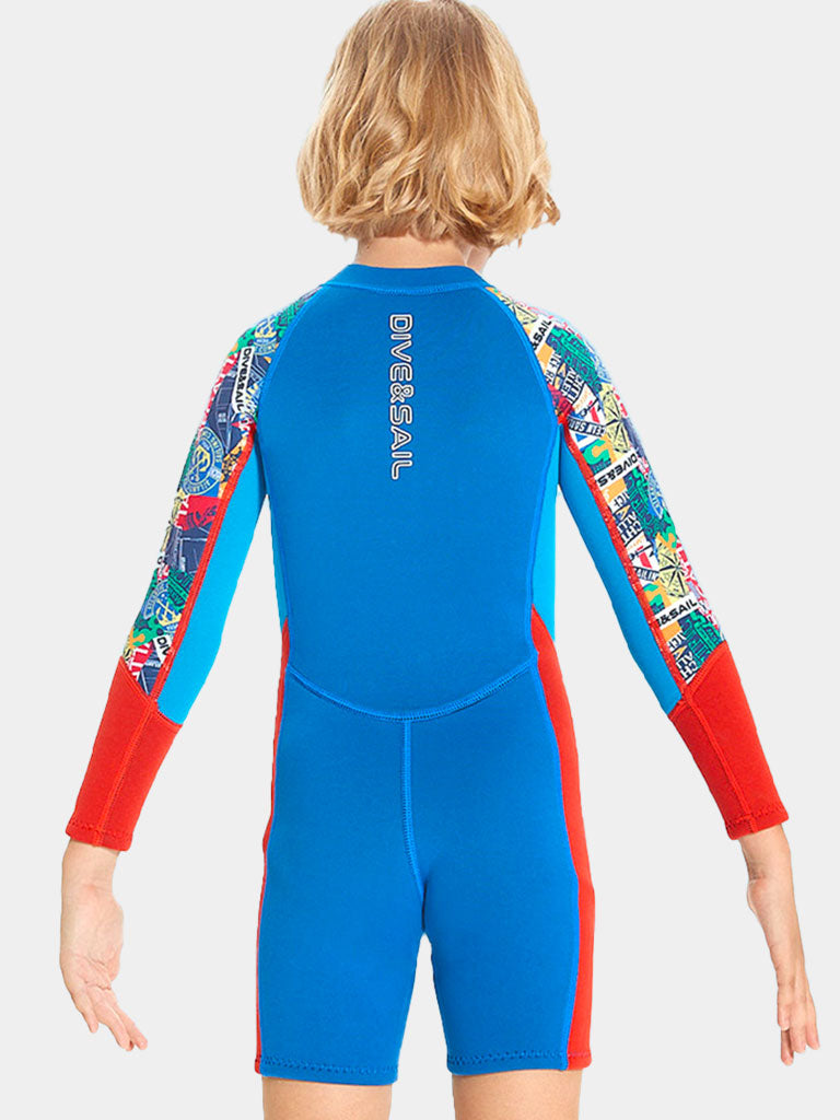 Dive Sail 2.5 MM Long Sleeve Boys Wetsuit Blue Back