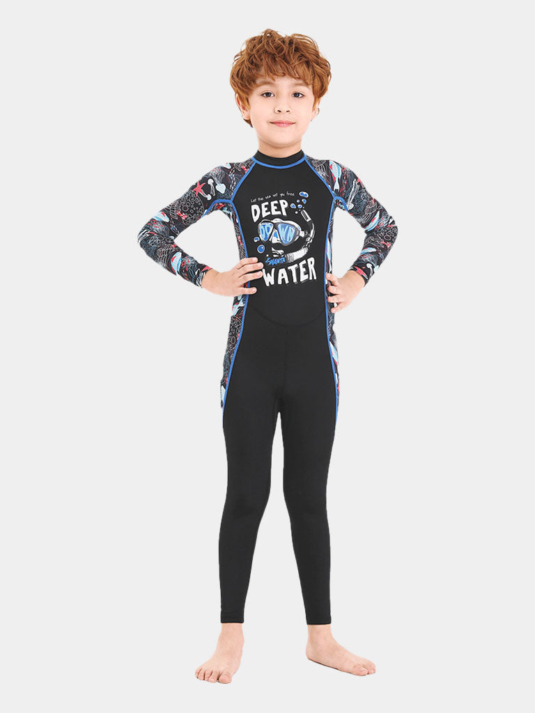 Dive Sail Kids Long Sleeve One Piece Wetsuit Swimsuit black boy