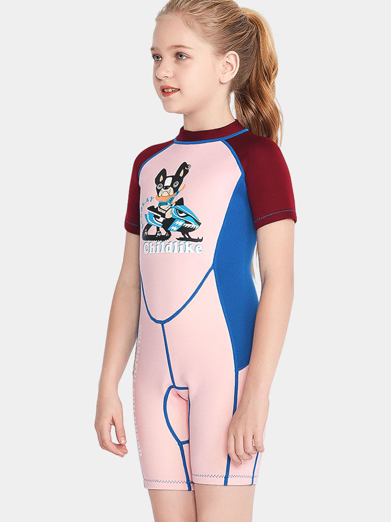 Girls 2MM One Piece Short Sleeve Wetsuit Pink