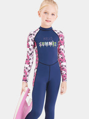 Girls Back Zip One Piece Floral Wetsuit Blue