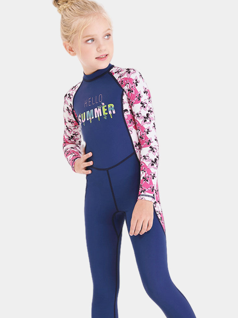 Girls Back Zip One Piece Floral Wetsuit