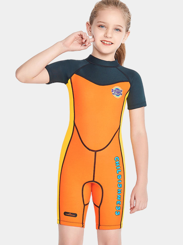 Girls Shorty Colorful Wetsuit Full Body Orange