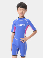 HISEA Kids 2.5MM Short Sleeve Back Zip Wetsuit Blue