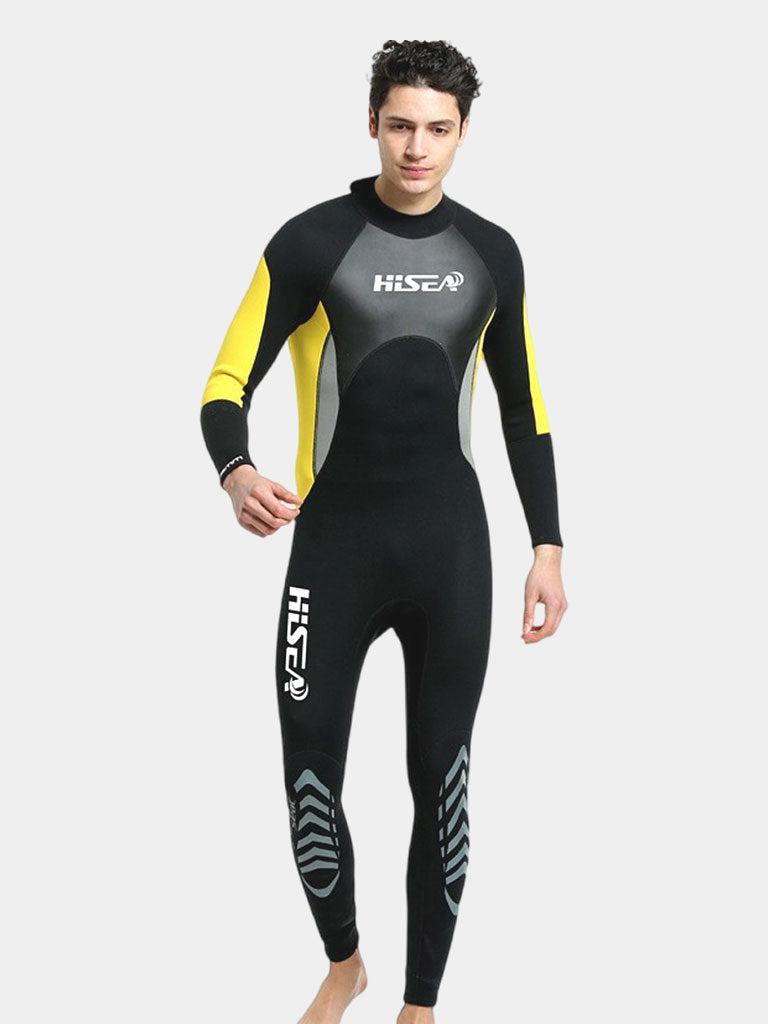 HISEA Men 3MM Back Zip Full Wetsuit Black Yellow