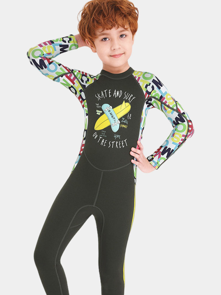 Kids Cute Long Sleeve Full Wetsuit Grey