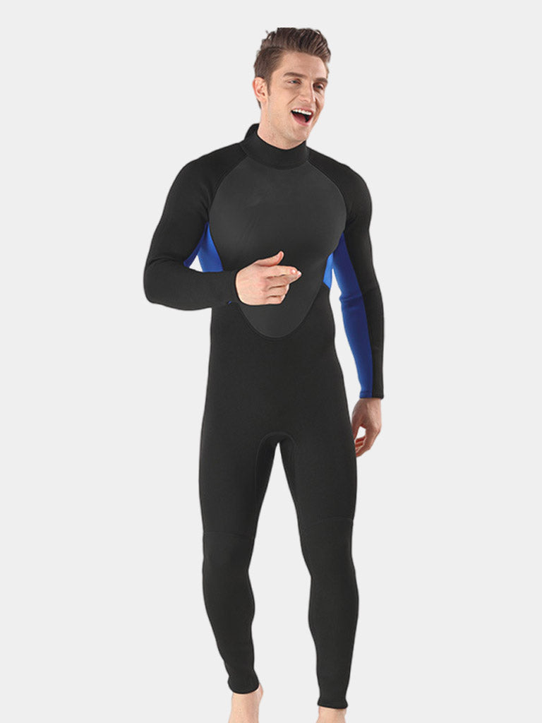 MYLEDI 3mm Mens One Piece Thermal Surfing Wetsuit Black Blue