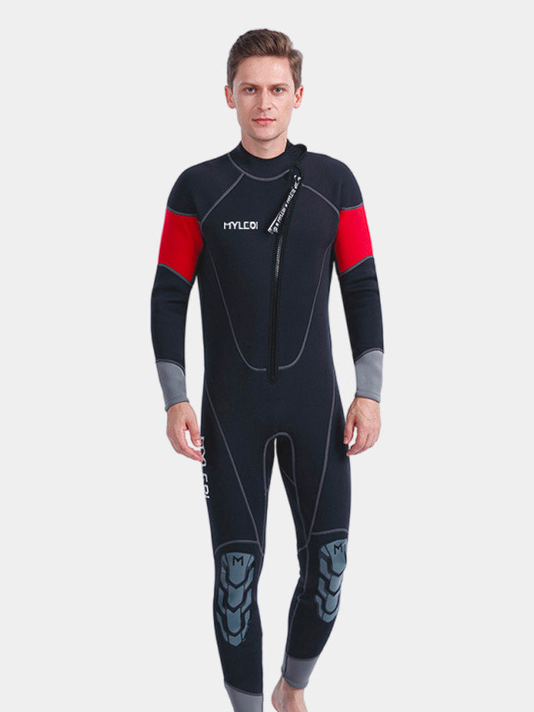 MYLEDI 3mm Mens One Piece Thermal Surfing Wetsuit Black Red