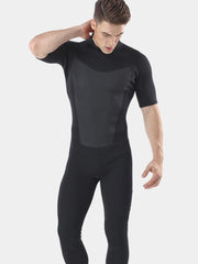 MYLEDI Men 2MM Short Sleeves One Piece Wetsuit Black Front