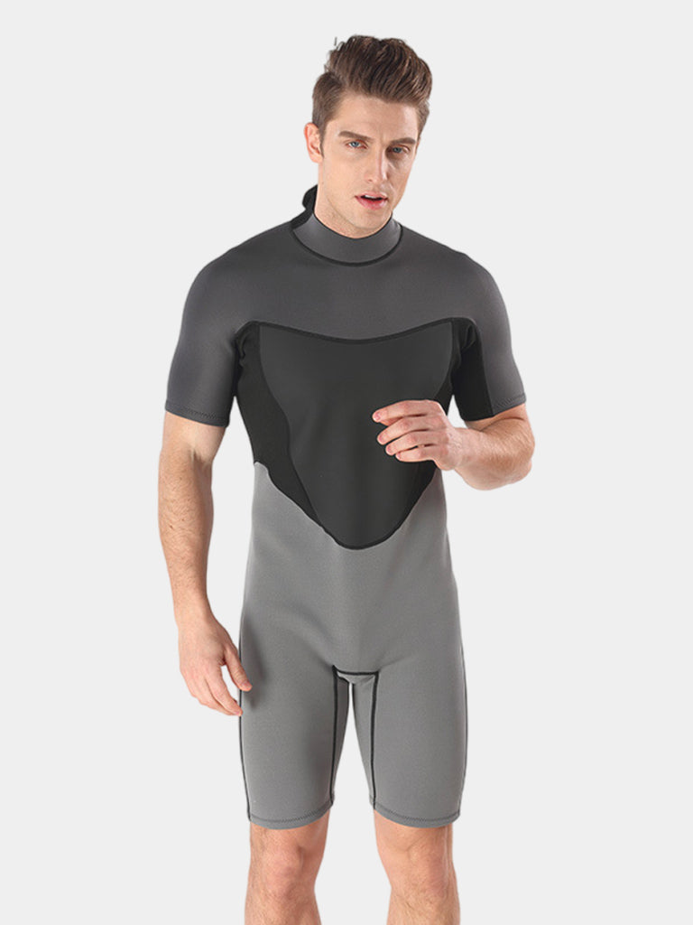 MYLEDI Men 2MM Shorty Back Zip Wetsuit Grey Multi Front