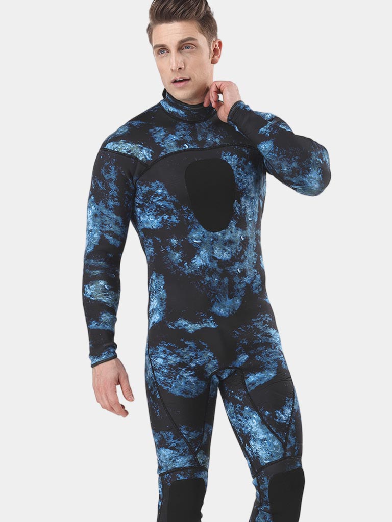 Men 1.5MM Neoprene One Piece Camo Wetsuit Blue