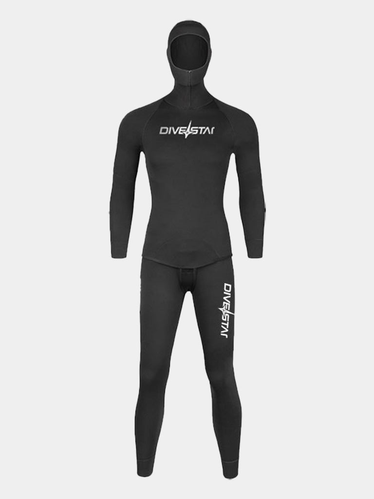 DIVESTAR Men's 3MM Open Cell 2 Piece Hooded Wetsuit, Black