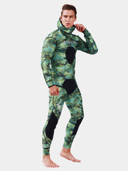 HISEA Mens 1.5mm 2 Piece Green Camo Hooded Wetsuit