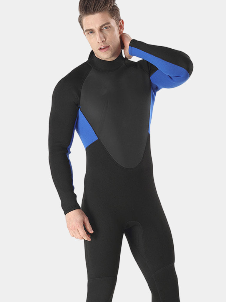 Mens One Piece Thermal Surfing Wetsuit Black Blue