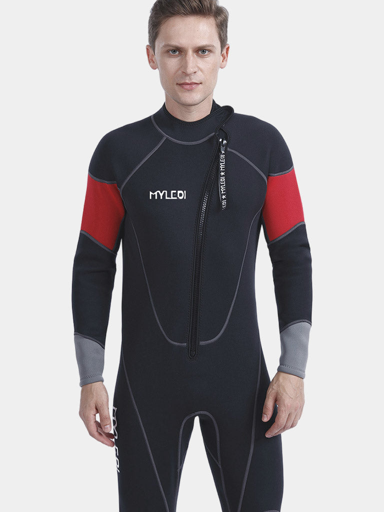 Mens One Piece Thermal Surfing Wetsuit Black Red