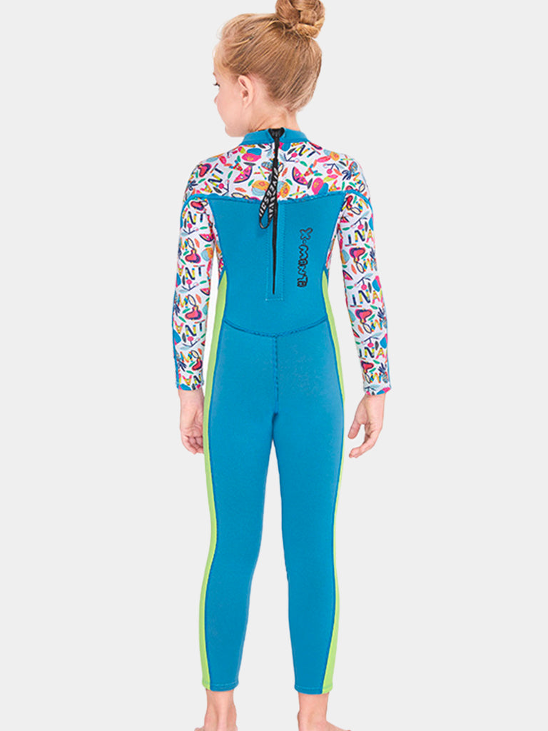 One Piece Long Sleeve Girls Wetsuits Blue Back