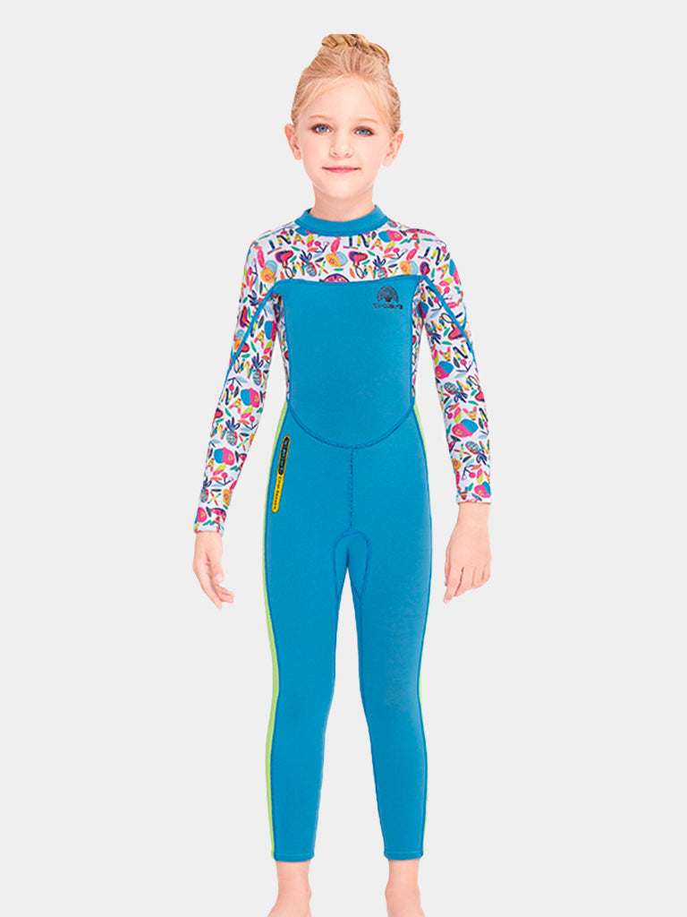 One Piece Long Sleeve Girls Wetsuits Blue