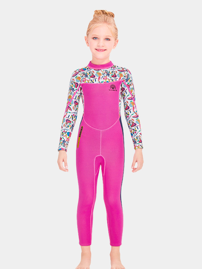 One Piece Long Sleeve Girls Wetsuits Rose Red