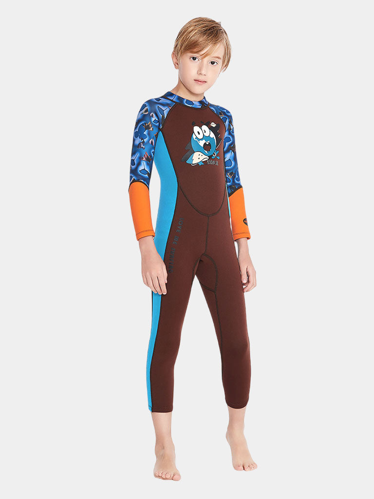 SABOLAY Boys 2mm Colorful Full Length Wetsuit Brown