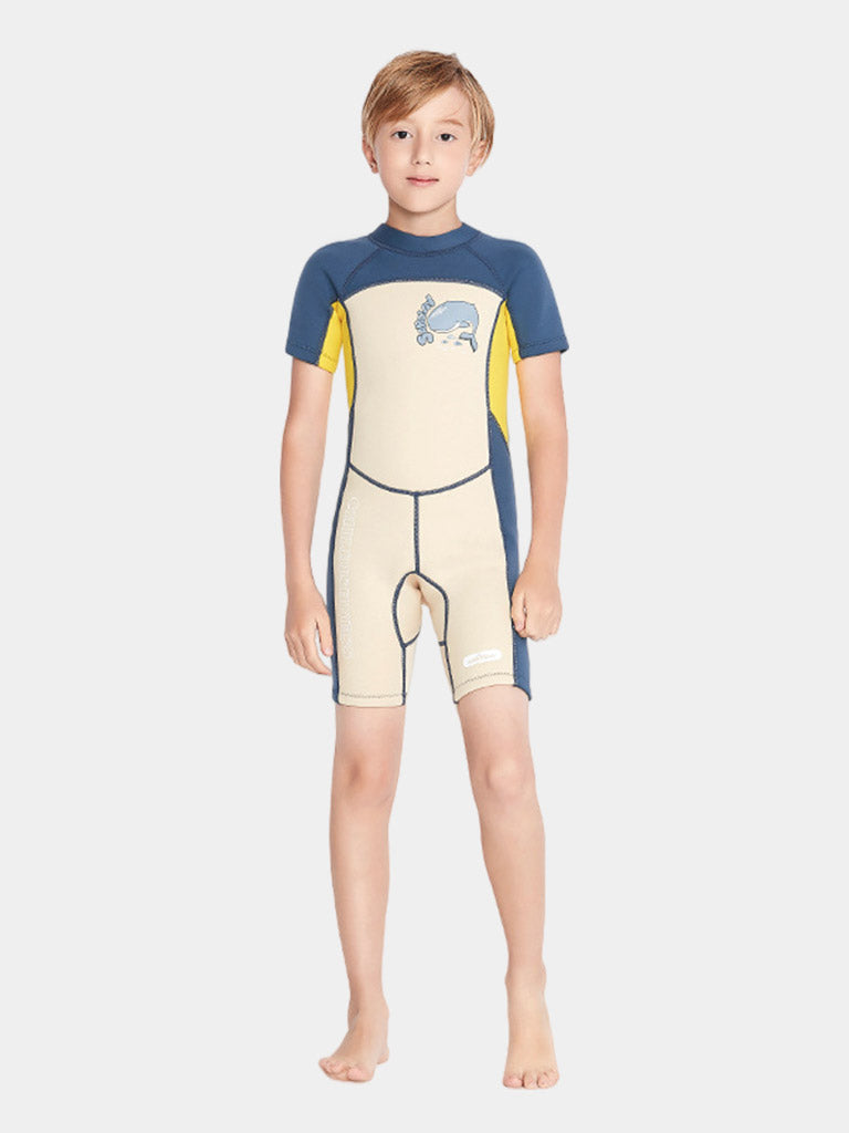 SABOLAY Boys Back Zip Short Sleeve Full Wetsuit Beige