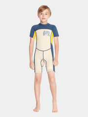 SABOLAY Boys Back Zip Short Sleeve Full Wetsuit Beige