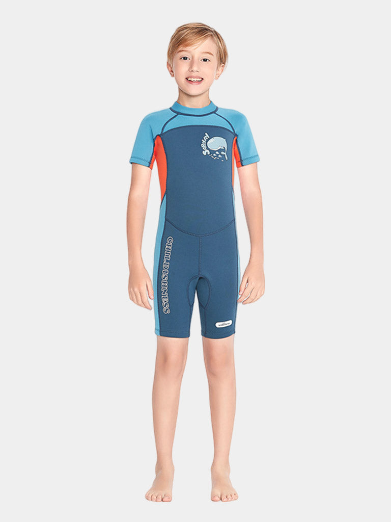 SABOLAY Boys Back Zip Short Sleeve Full Wetsuit Blue