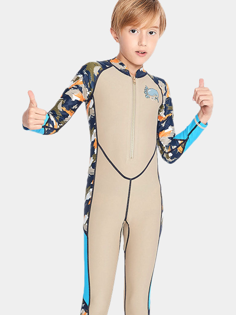 SABOLAY Boys Long Sleeve One Piece Nylon Swimsuit light skin