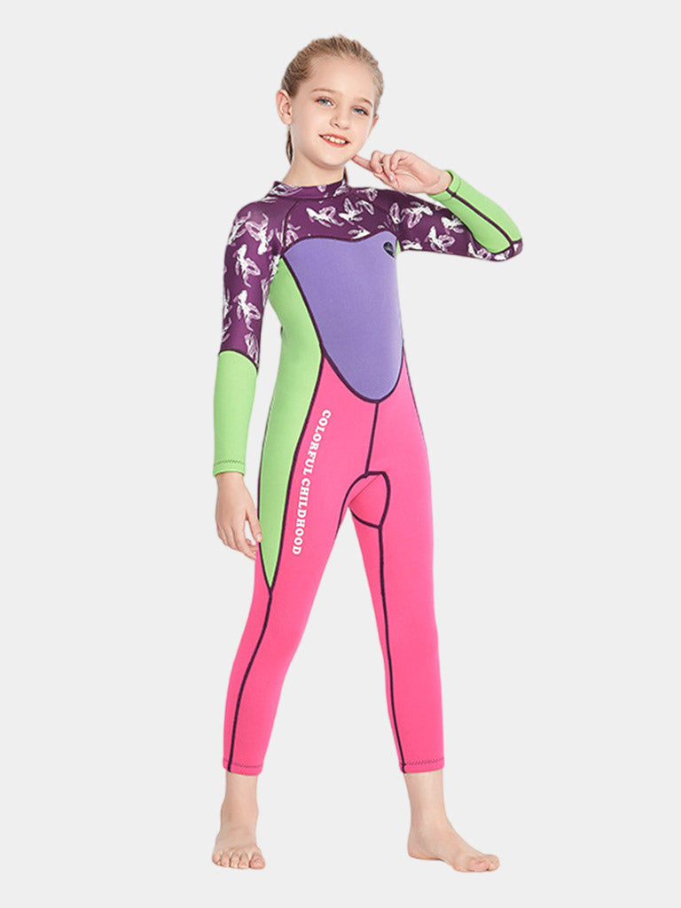 SABOLAY Girls 2mm Long Sleeve Colorful Wetsuit