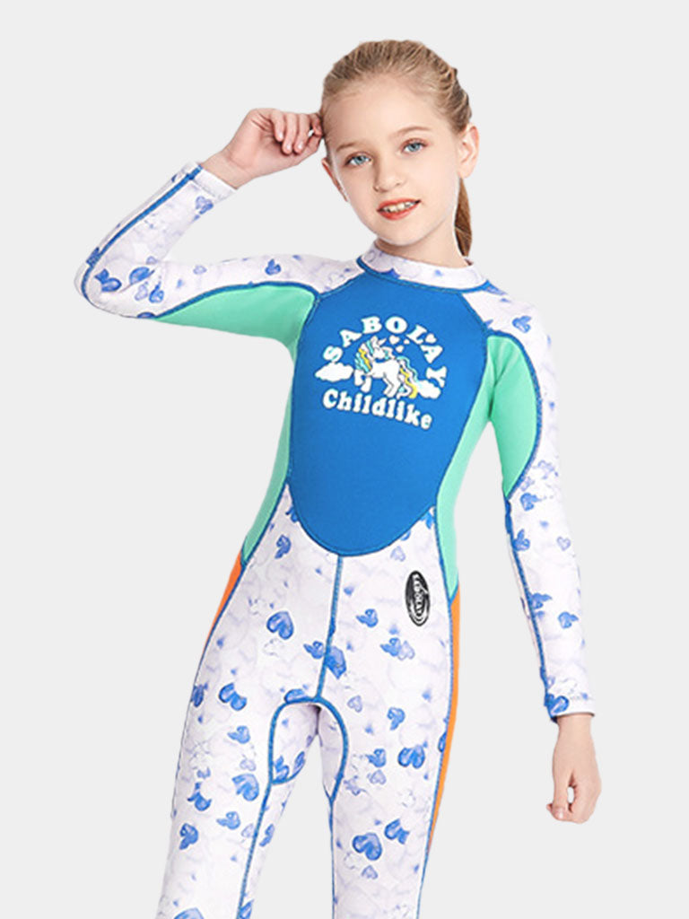 SABOLAY Girls One Piece Neoprene Thermal Wetsuit Blue