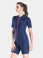 SBART 2MM Blue Short Sleeve Full Wetsuit Women Side