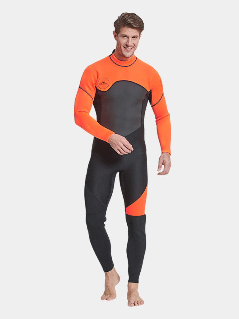 SBART Men 3MM Winter Long Sleeve One Piece Diving Wetsuit Orange