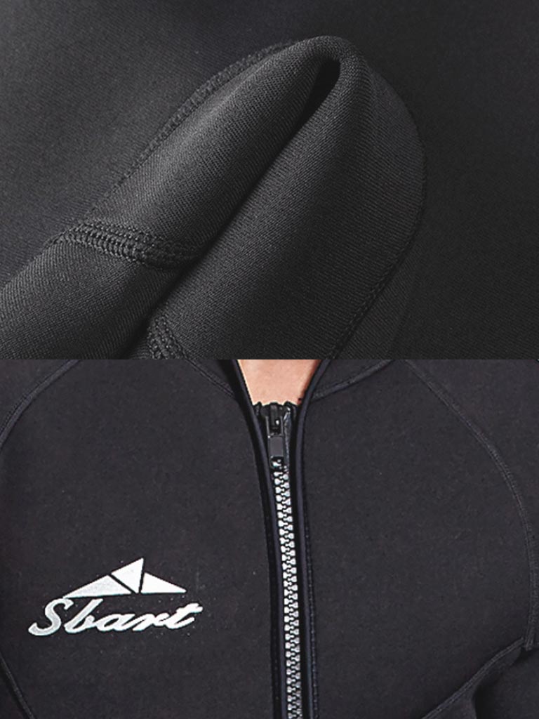 SBART Men Black Long Sleeve Front Zip Wetsuit Details