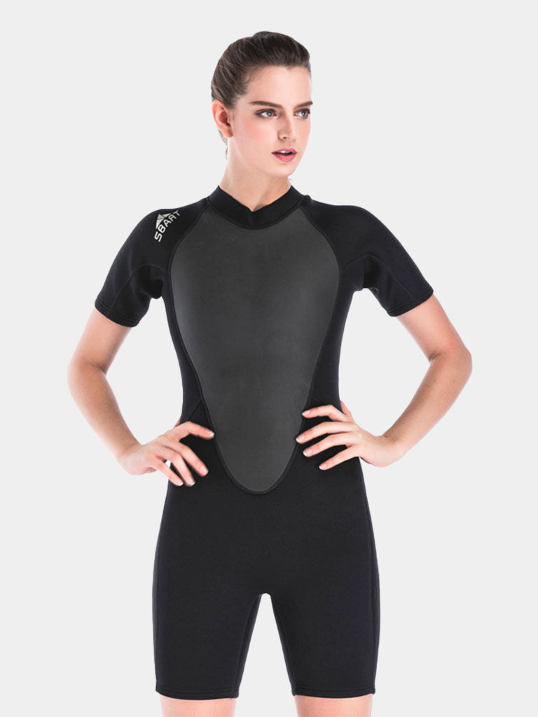 SBART Women Short Sleeve Wetsuit Black Front