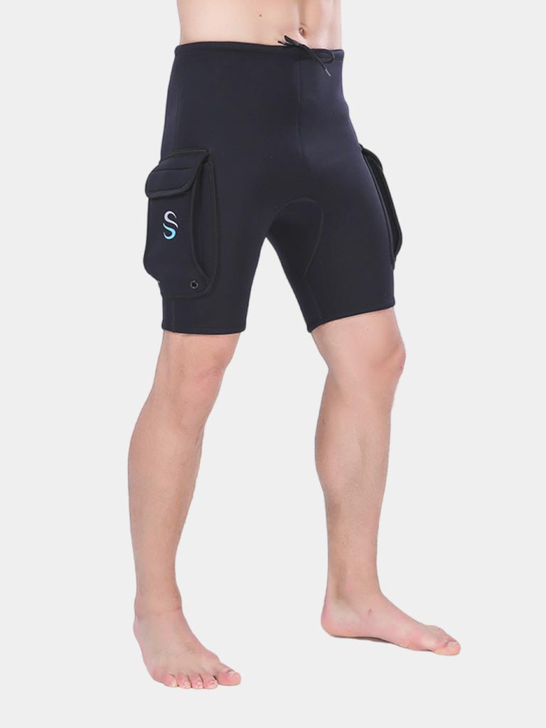 SLINX Men Surfing Wetsuit Shorts with Pockets Black