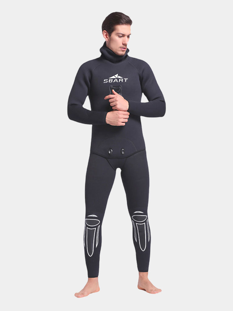 Sbart Men 5MM Two Piece Hooded Wetsuit Black Jacket