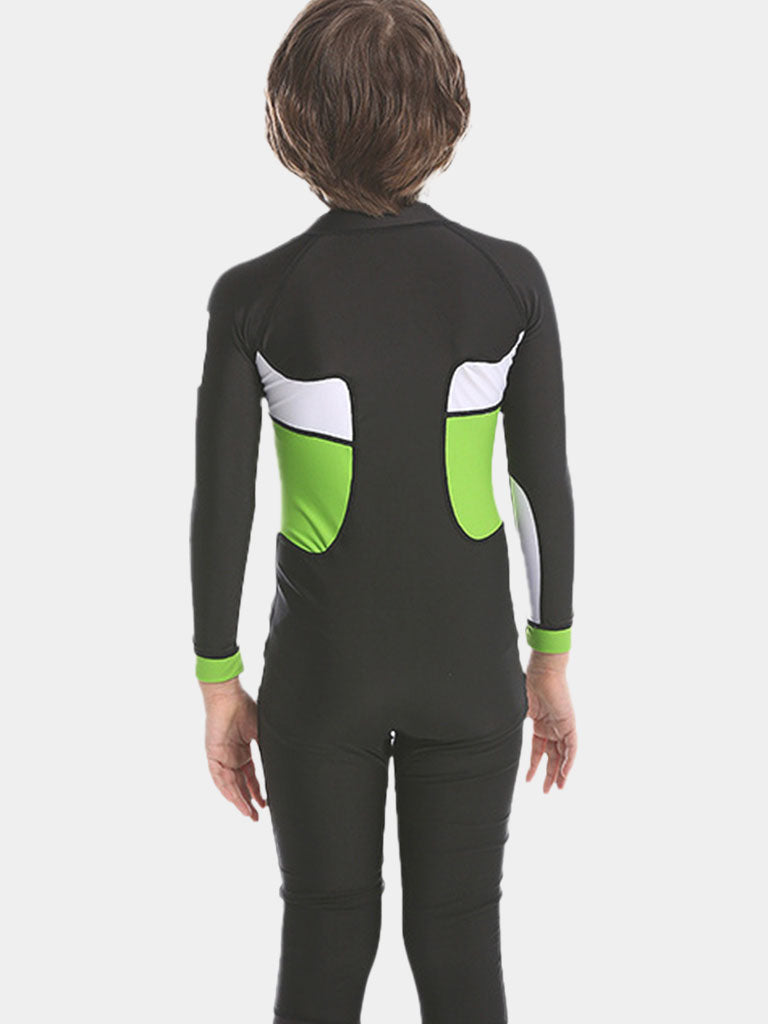 ZCCO Boys Long Sleeve One Piece Wetsuit Black Green Back